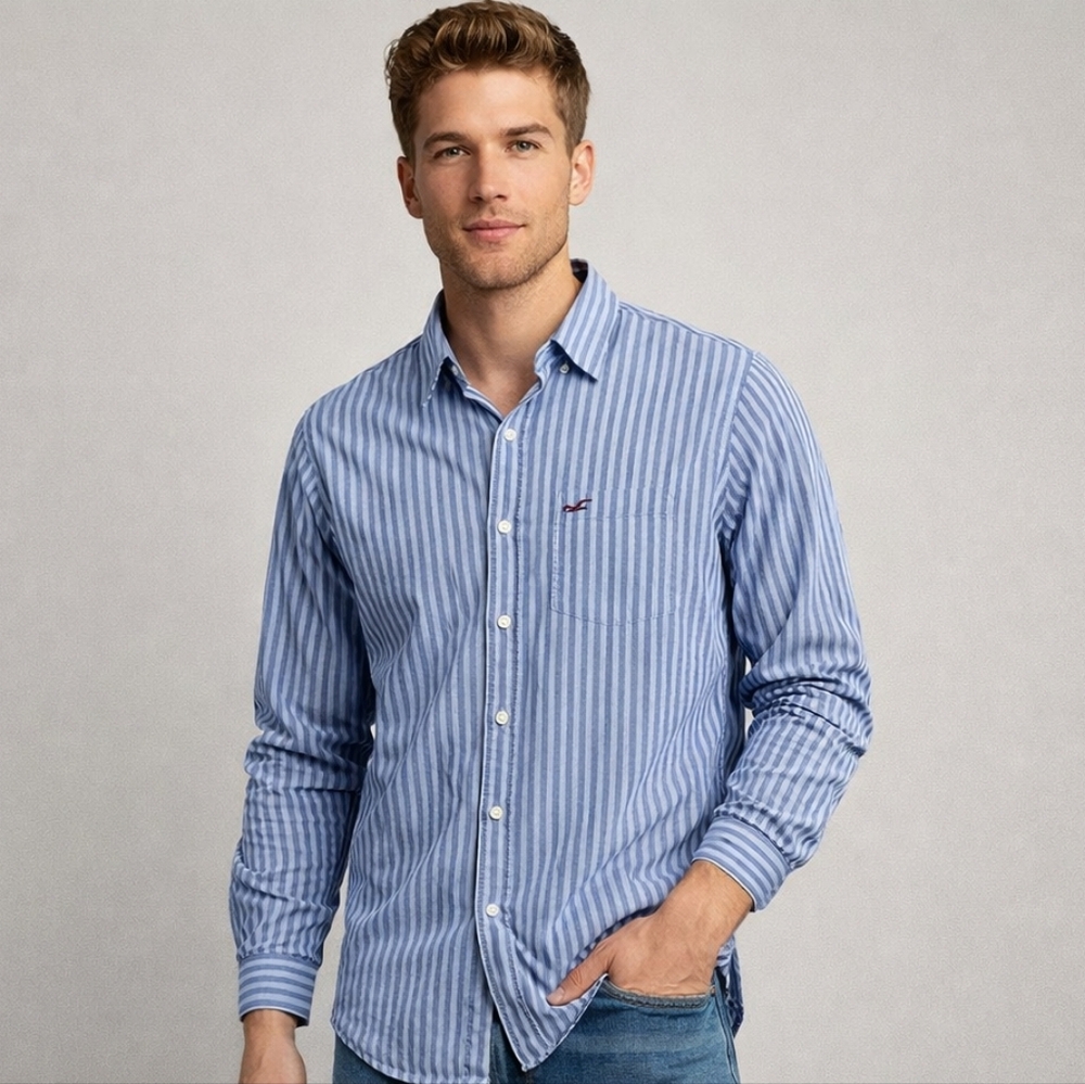 Y2K Vintage‎ Hollister Button Up Striped Shirt Blue White Mens Size M